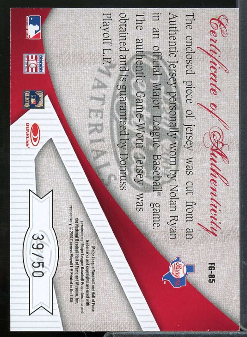 Nolan Ryan Rgr Jsy 2004 Leaf Certified Materials Fabric of the Game Position #85  Image 2