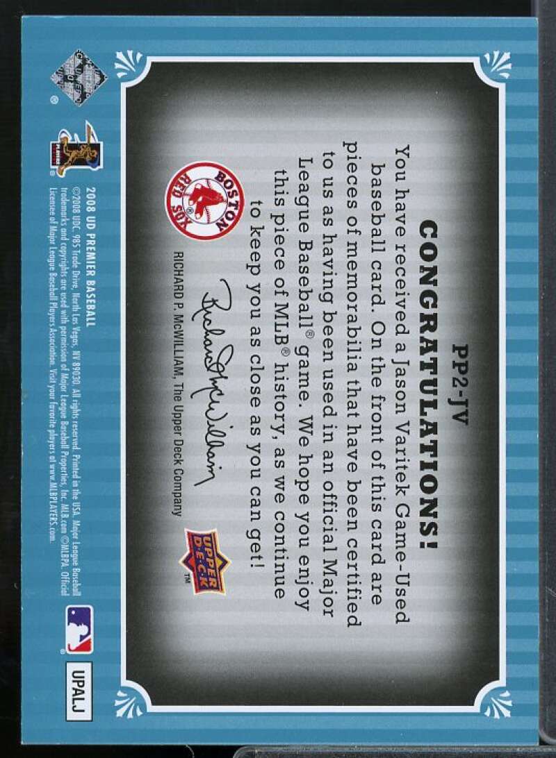 Jason Varitek Card 2008 Upper Deck Premier Patches #JV  Image 2