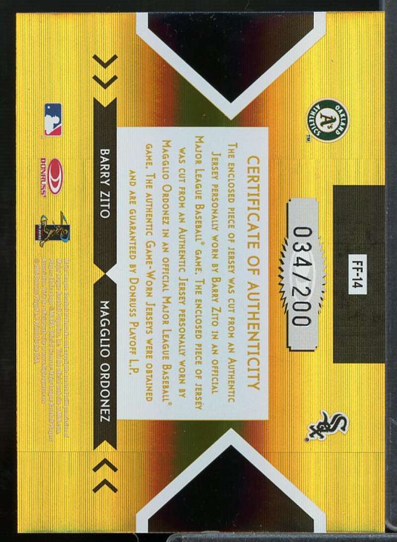 Barry Zito/Magglio Ordonez Card 2005 Donruss Elite Face 2 Face Jerseys #14  Image 2