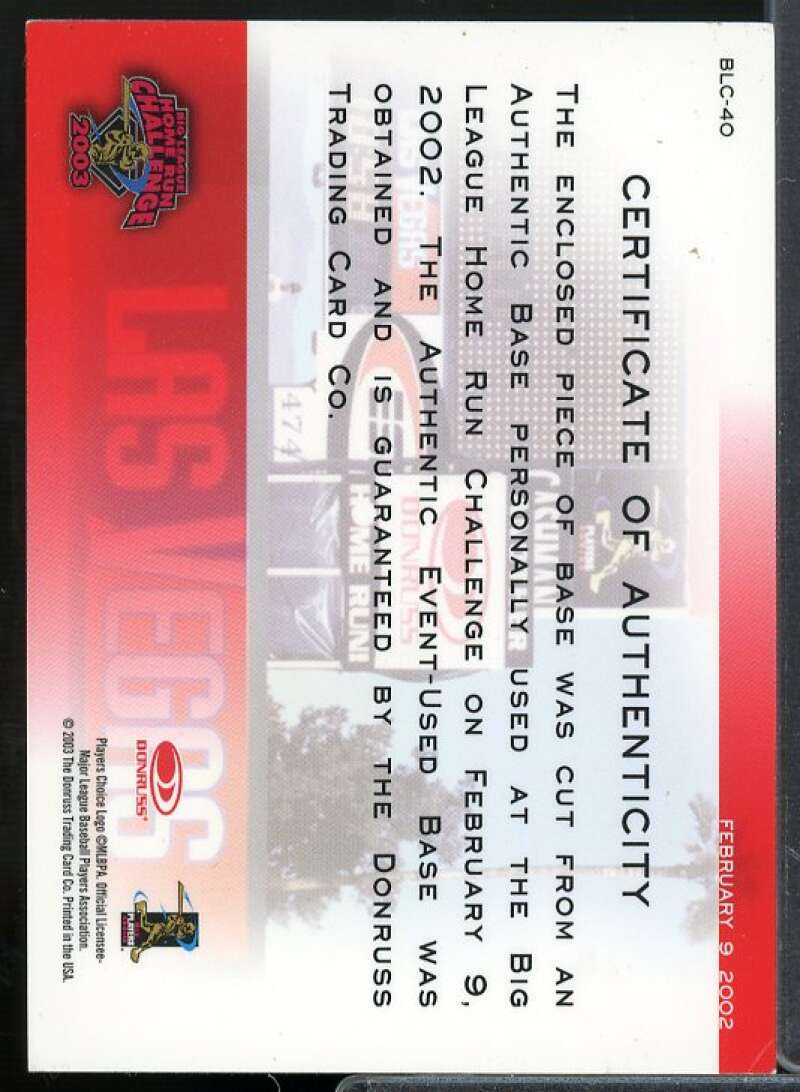 Barry Bonds 02 Base Card 2003 Studio Big League Challenge Materials #40  Image 2