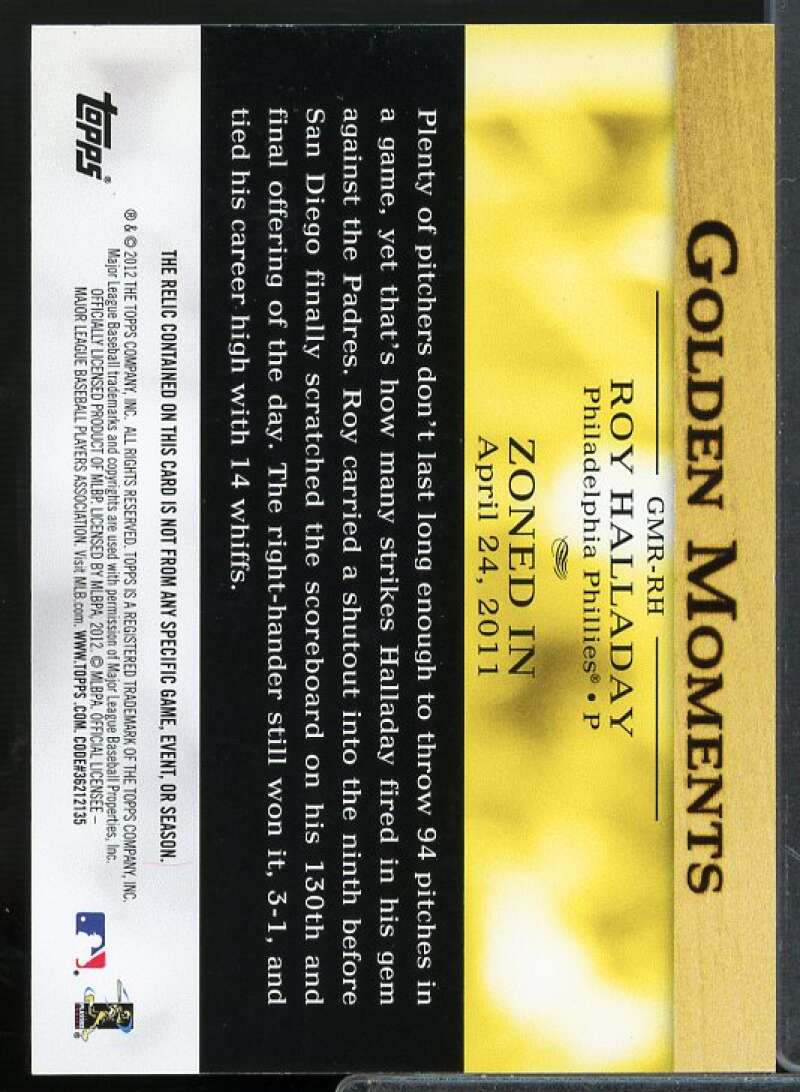 Roy Halladay Card 2012 Topps Golden Moments Relics #RH  Image 2