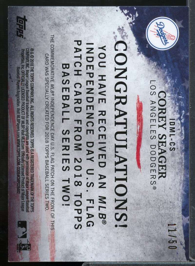 Corey Seager Card 2018 Topps Independence Day U.S. Flag Relics Blue #IDMLCS  Image 2
