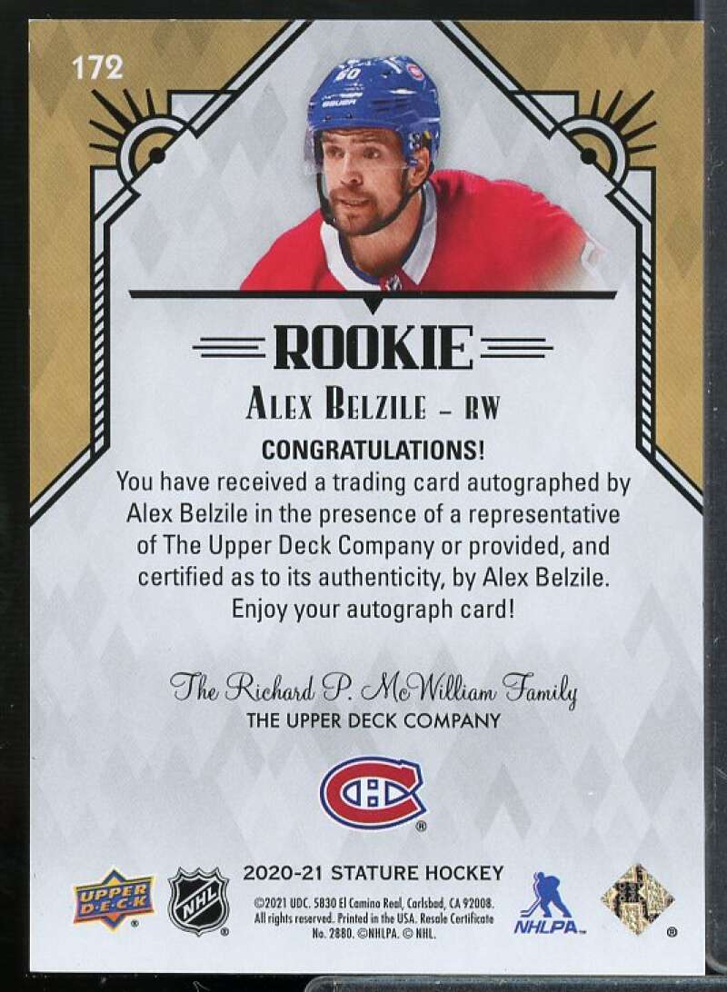 Alex Belzile Card 2020-21 Upper Deck Stature Autographs #172  Image 2
