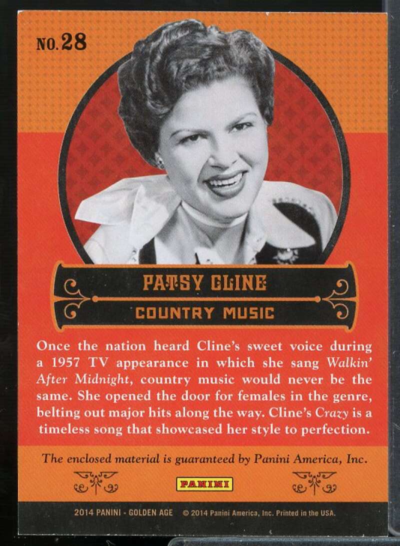 Patsy Cline Card 2014 Panini Golden Age Museum Age Memorabilia #28  Image 2