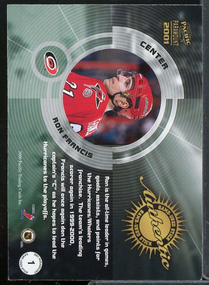 Ron Francis Card 2000-01 Paramount Game Used Sticks #1  Image 2