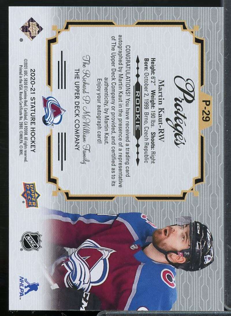 Martin Kaut Card 2020-21 Upper Deck Stature Proteges Autographs Green #P29  Image 2