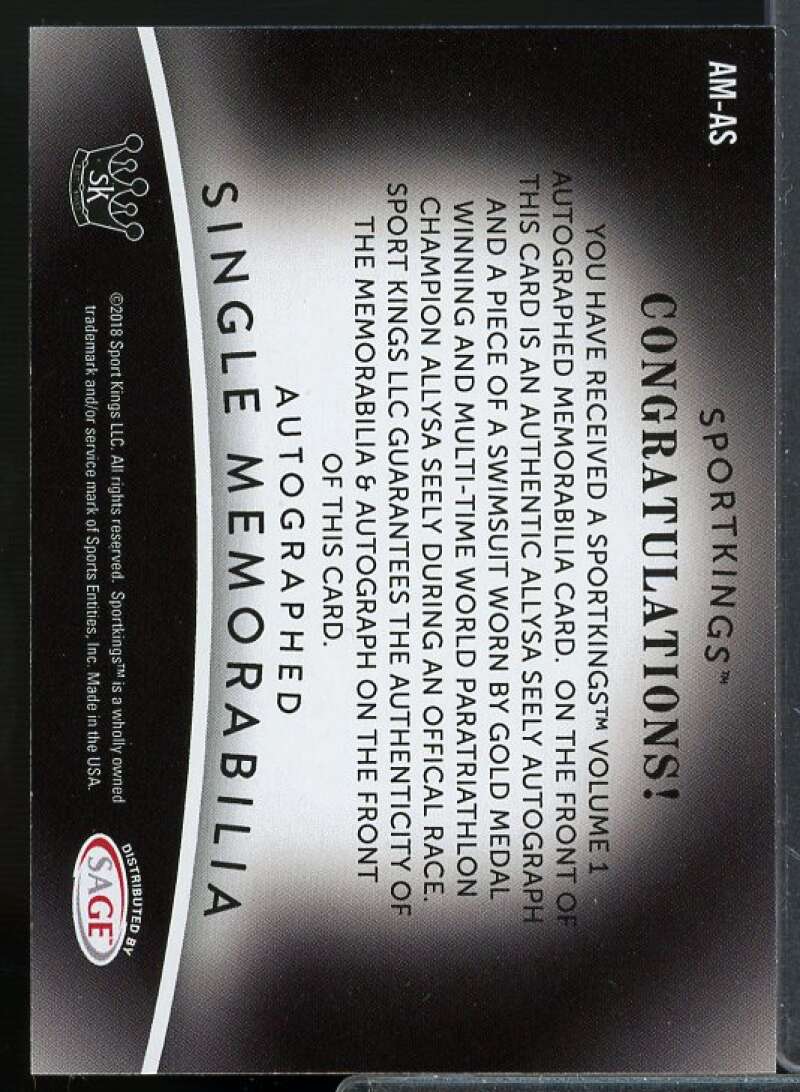 Allysa Seely Card 2018 Sportkings Autograph Memorabilia #AMAS  Image 2