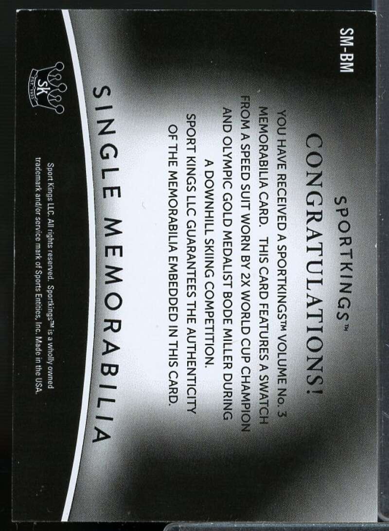 Bode Miller Card 2022 Sportkings Volume 3 Memorabilia #SMBM  Image 2