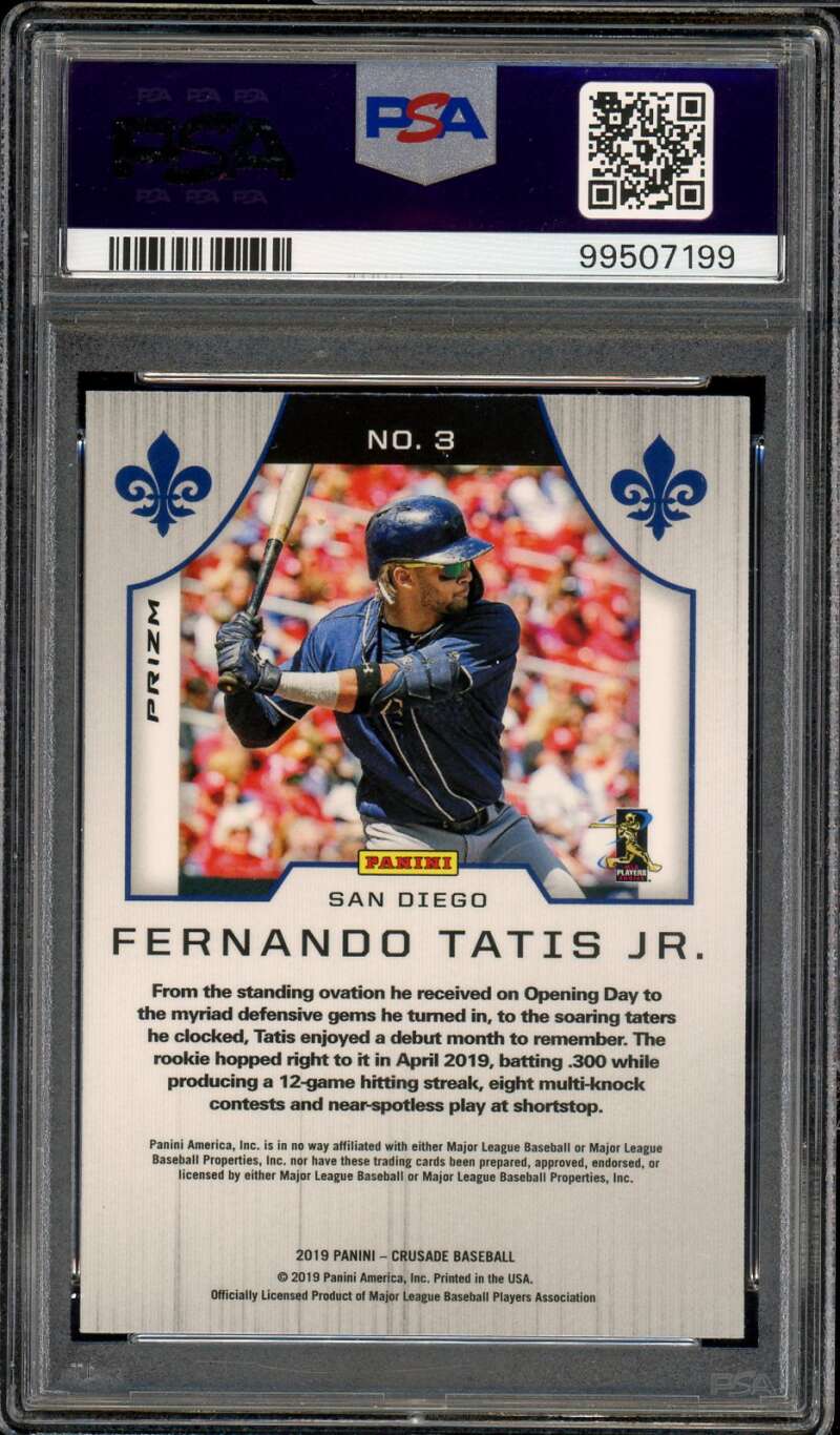 Fernando Tatis Jr. Rookie Card 2019 Panini Chronicles Crusade Holo #3 PSA 10 Image 2