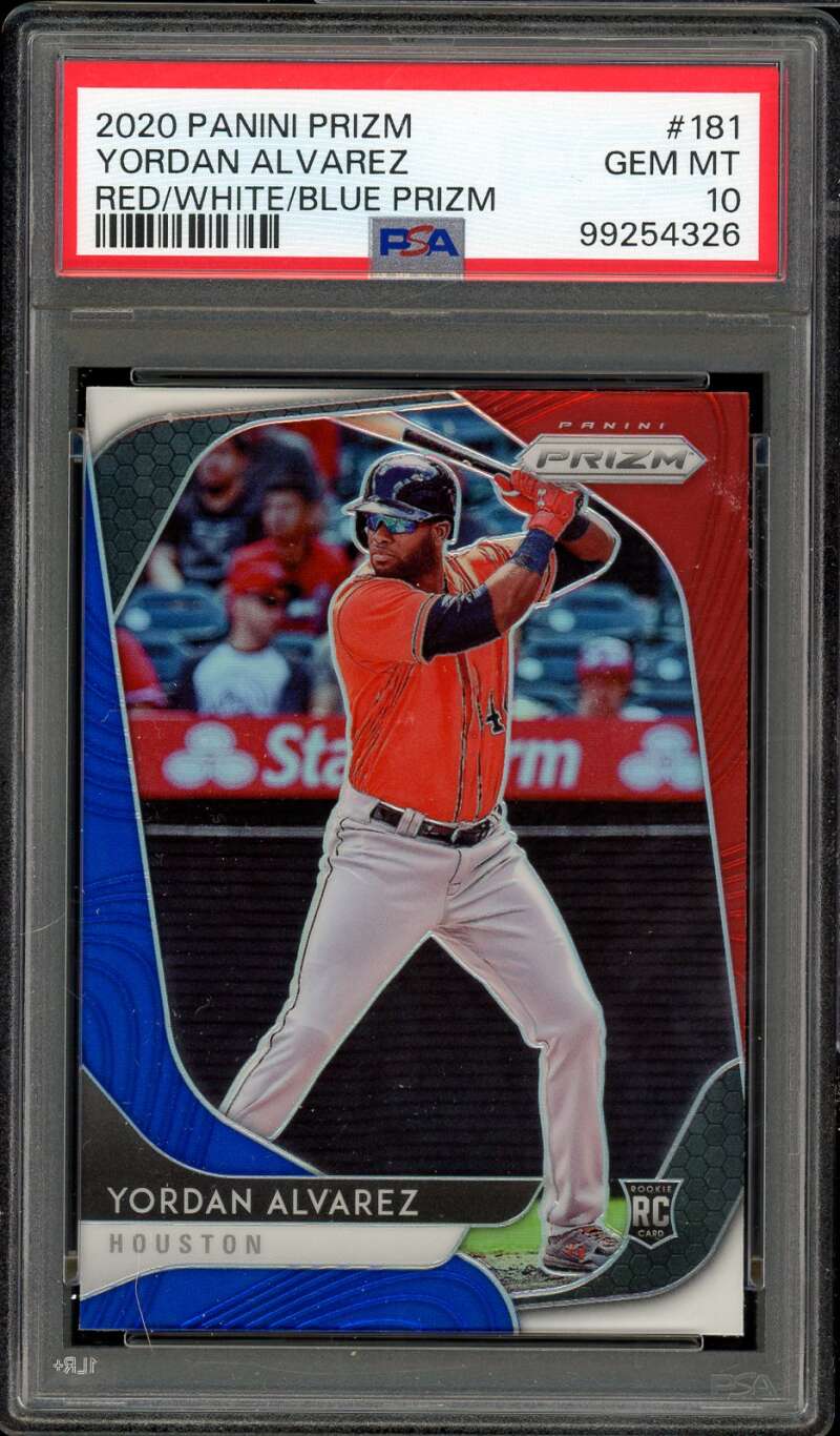 Yordan Alvarez Rookie Card 2020 Panini Prizm Red/White/Blue Prizm #181 PSA 10 Image 1