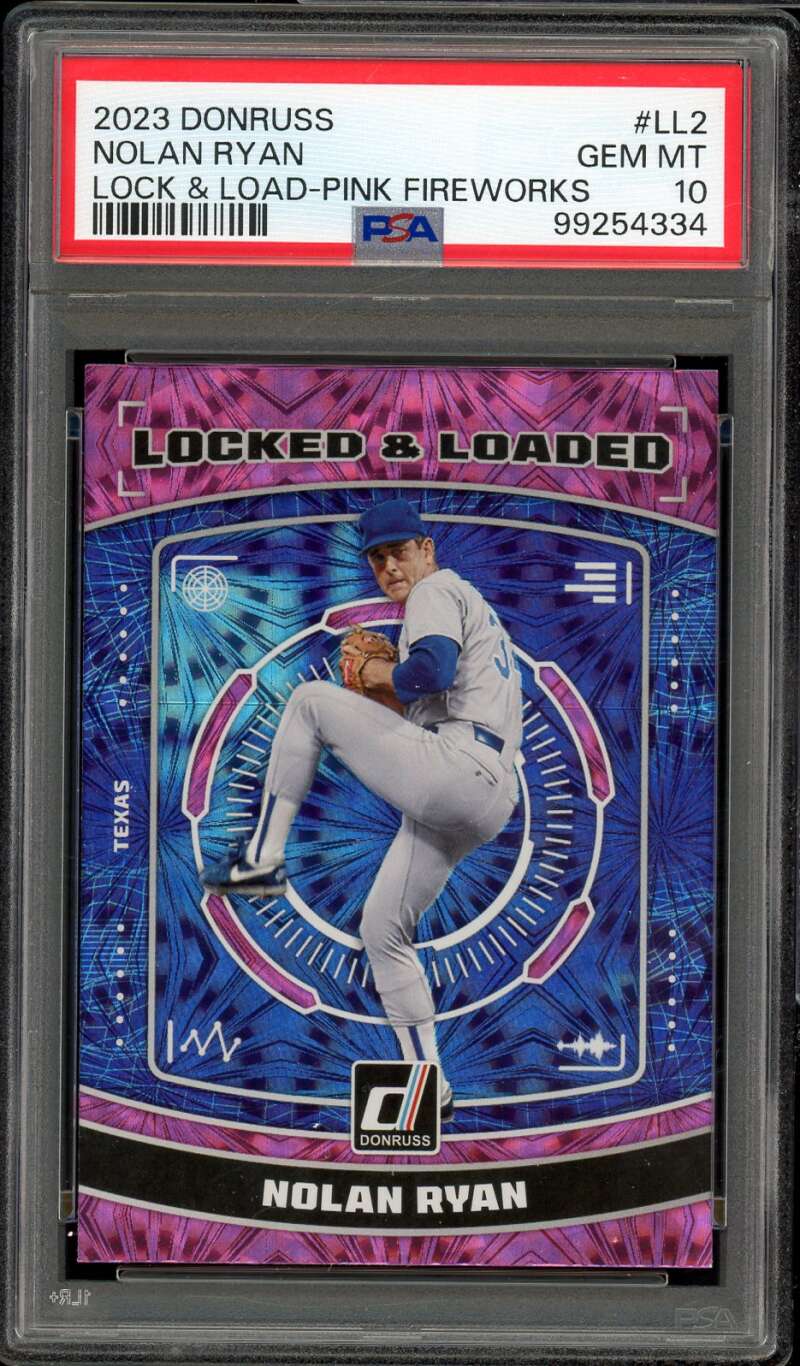 Nolan Ryan Card 2023 Donruss Lock And Load Pink Freworks (pop 4) #LL2 PSA 10 Image 1