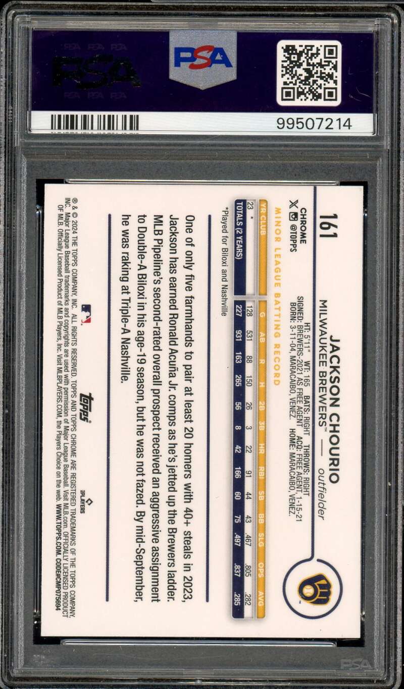 Jackson Chourio Rookie Card 2024 Topps Chrome Raywave #161 PSA 8 Image 2