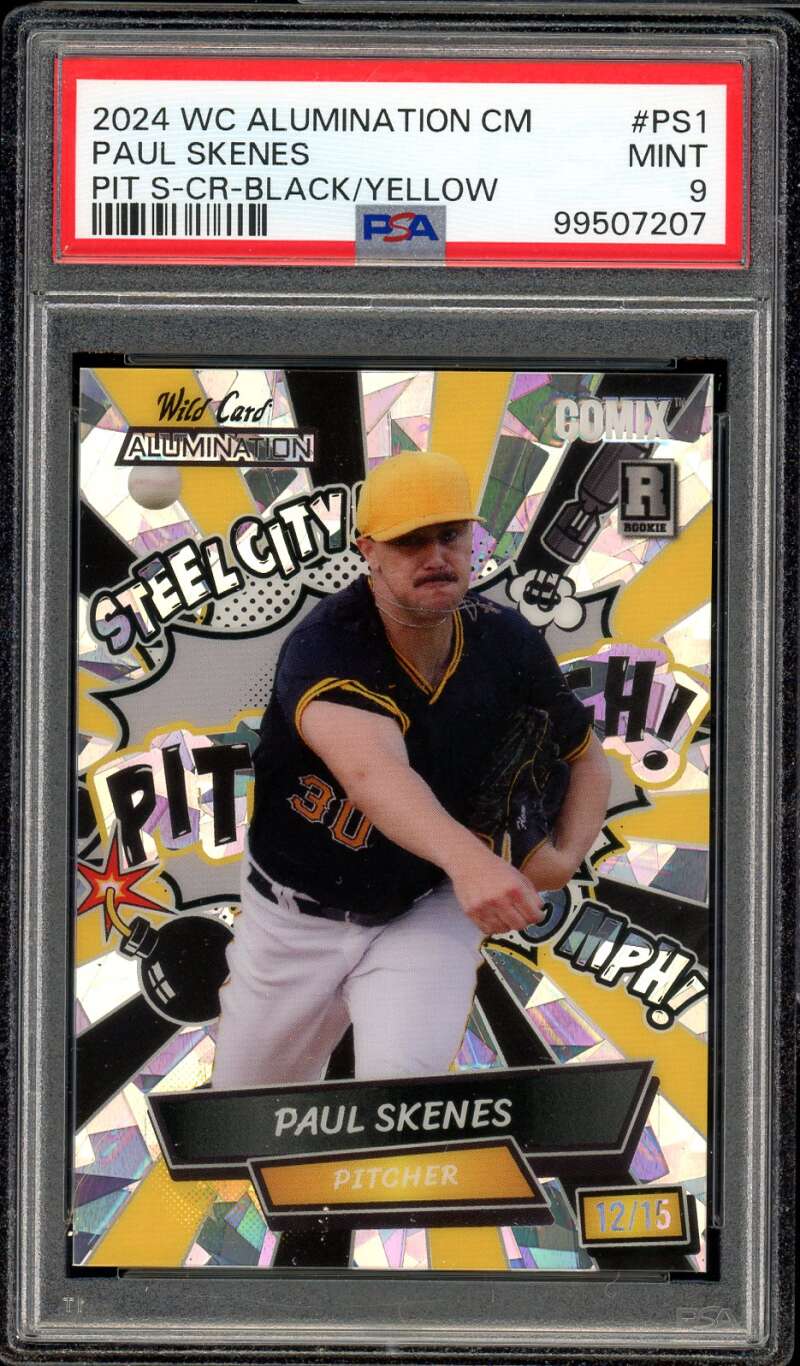 Paul Skenes Rookie Card 2024 WC Alumination CM Black/Yellow (12/15) #PS1 PSA 9 Image 1