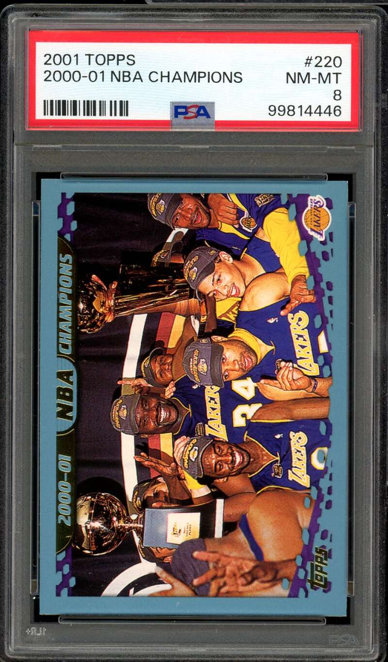 Kobe Bryant/Shaquille O'neal Card 2001-02 Topps NBA Champions #220 PSA 8 Image 1