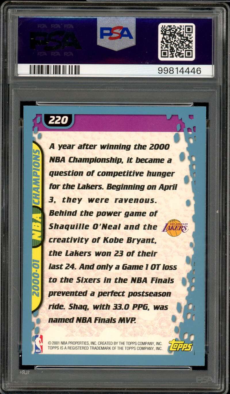 Kobe Bryant/Shaquille O'neal Card 2001-02 Topps NBA Champions #220 PSA 8 Image 2