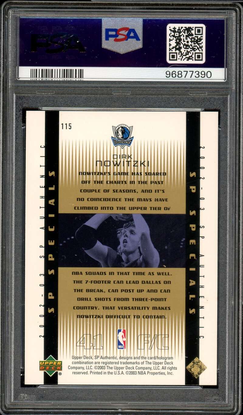 Dirk Nowitzki Card 2002-03 SP Authentic Limited (85/100) (pop 1) #115 PSA 10 Image 2