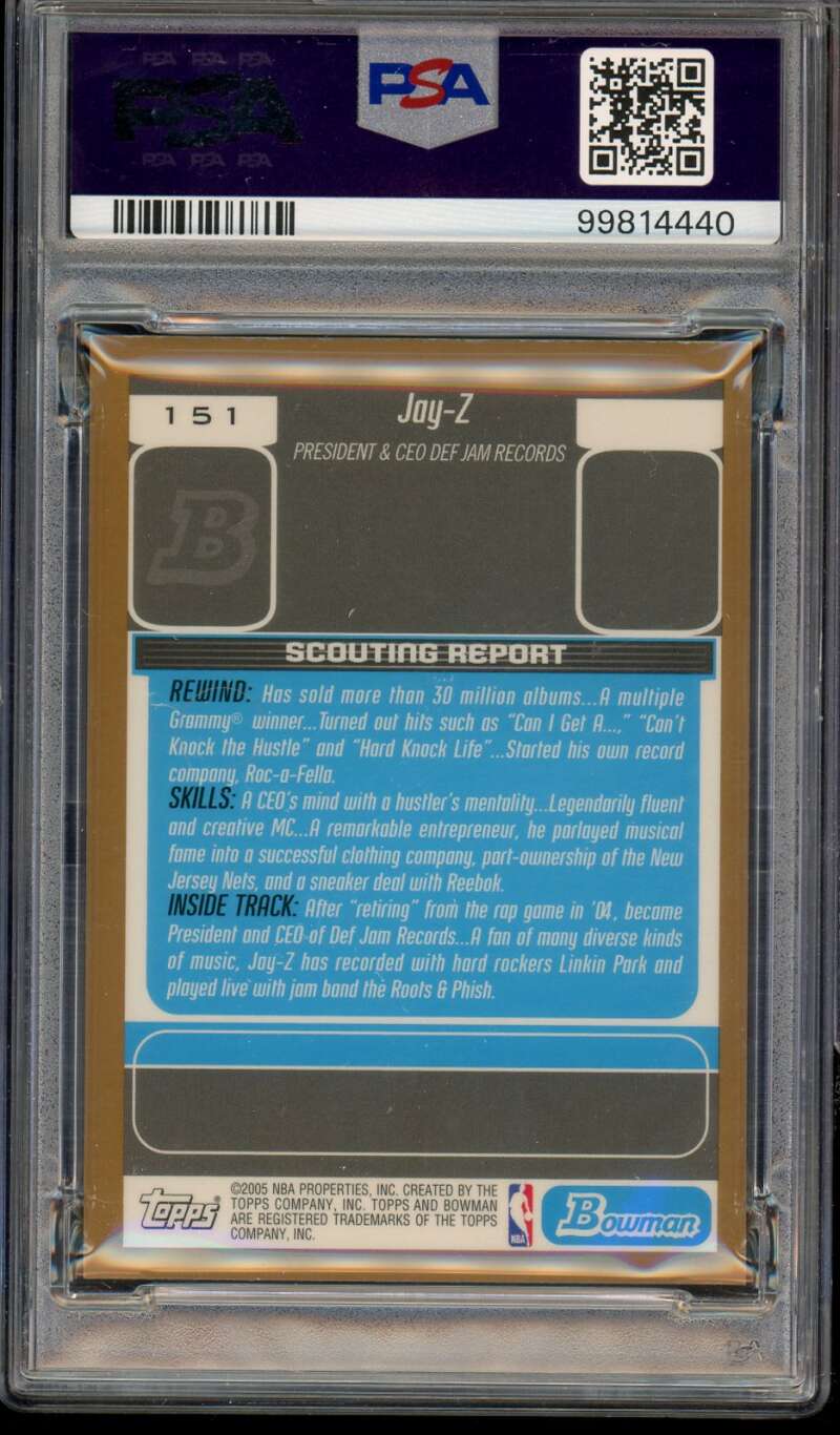 Jay-Z Rookie Card 2005 Bowman DP Prospects Gold (pop 11) #151 PSA 9 Image 2