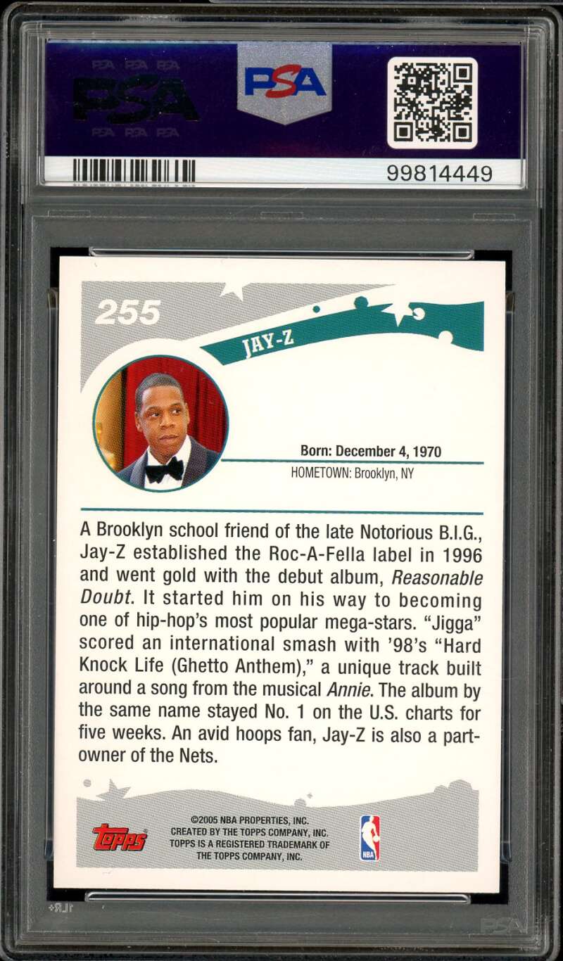 Jay-Z Rookie Card 2005 Topps #255 PSA 9 Image 2