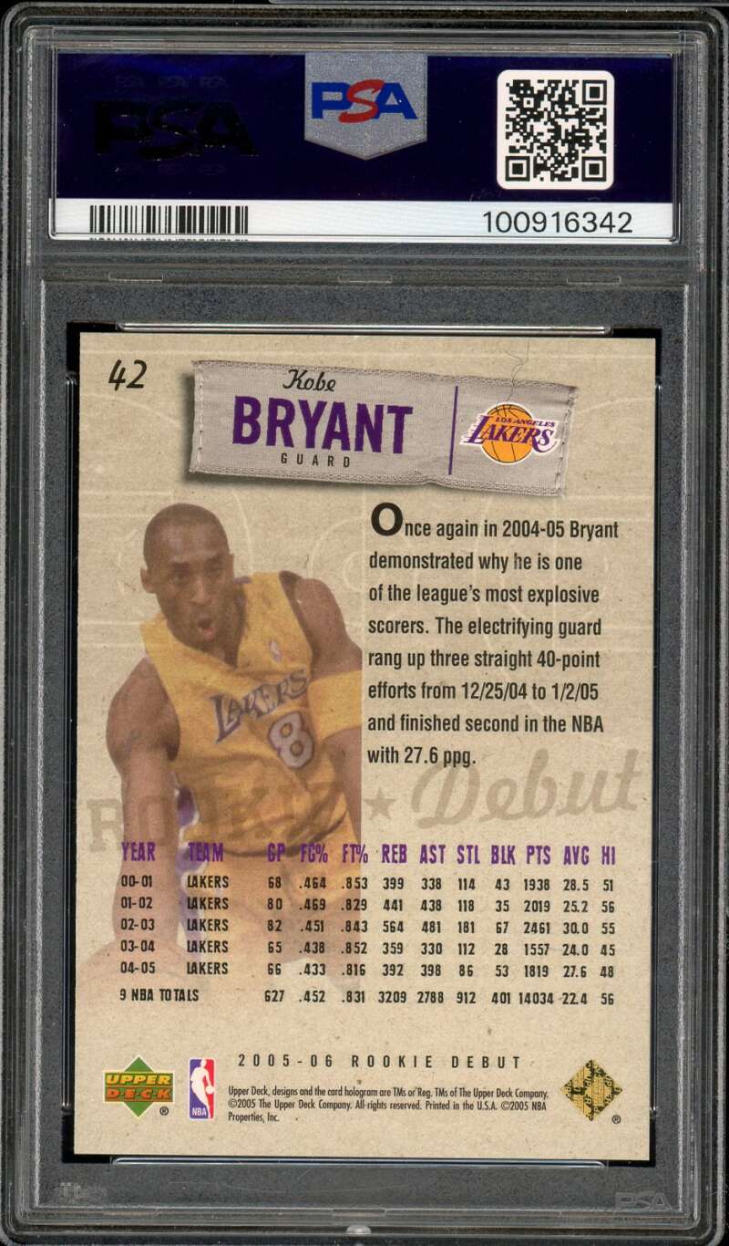 Kobe Bryant Card 2005-06 U.D. Rookie Debut Blue (64/150) #42 PSA 6 Image 2