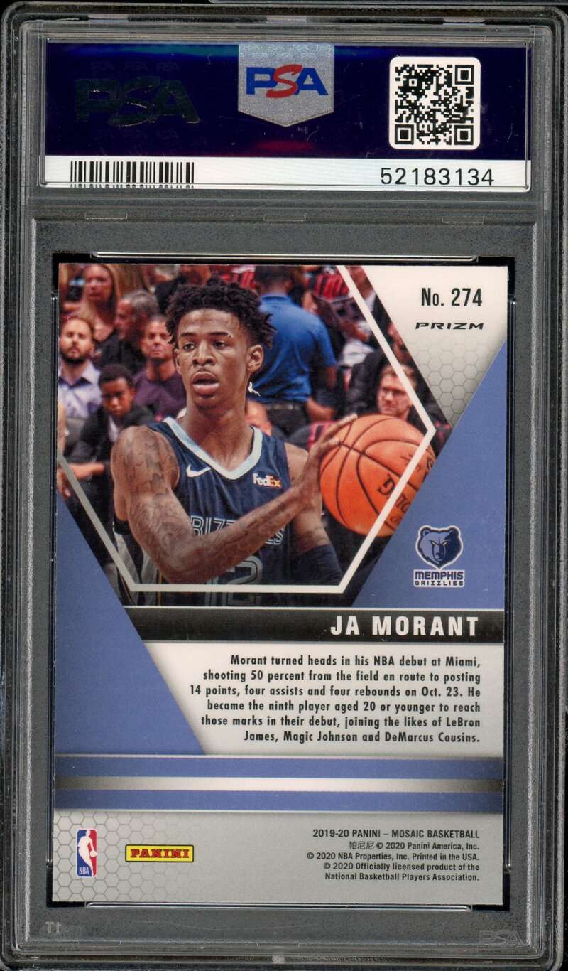 Ja Morant Rookie Card 2019-20 Panini Mosaic Reactive Blue #274 PSA 10 Image 2