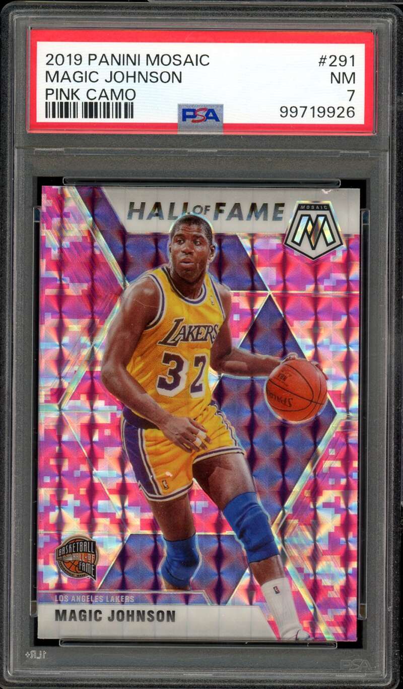 Magic Johnson Card 2019-20 Panini Mosaic Pink Camo #291 PSA 7 Image 1