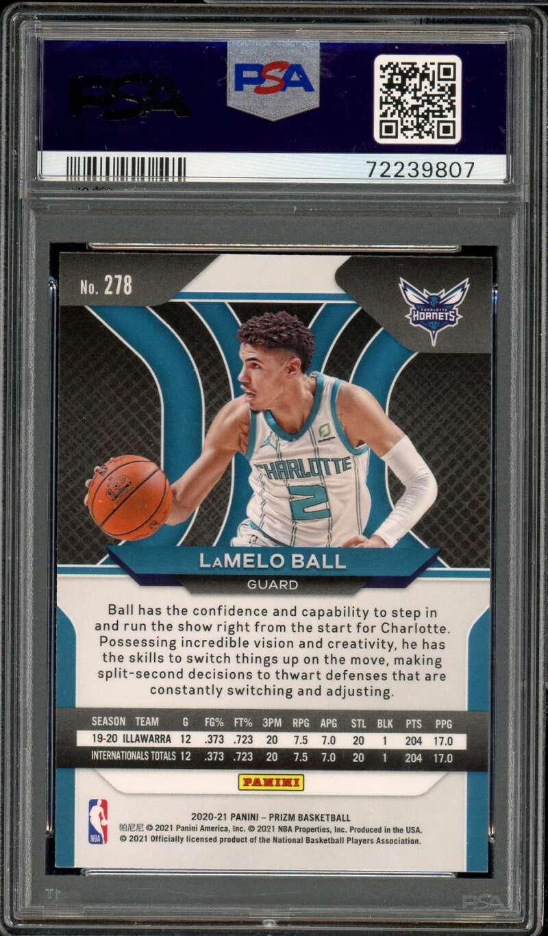 LaMelo Ball Rookie Card 2020-21 Panini Prizm #278 PSA 10 Image 2