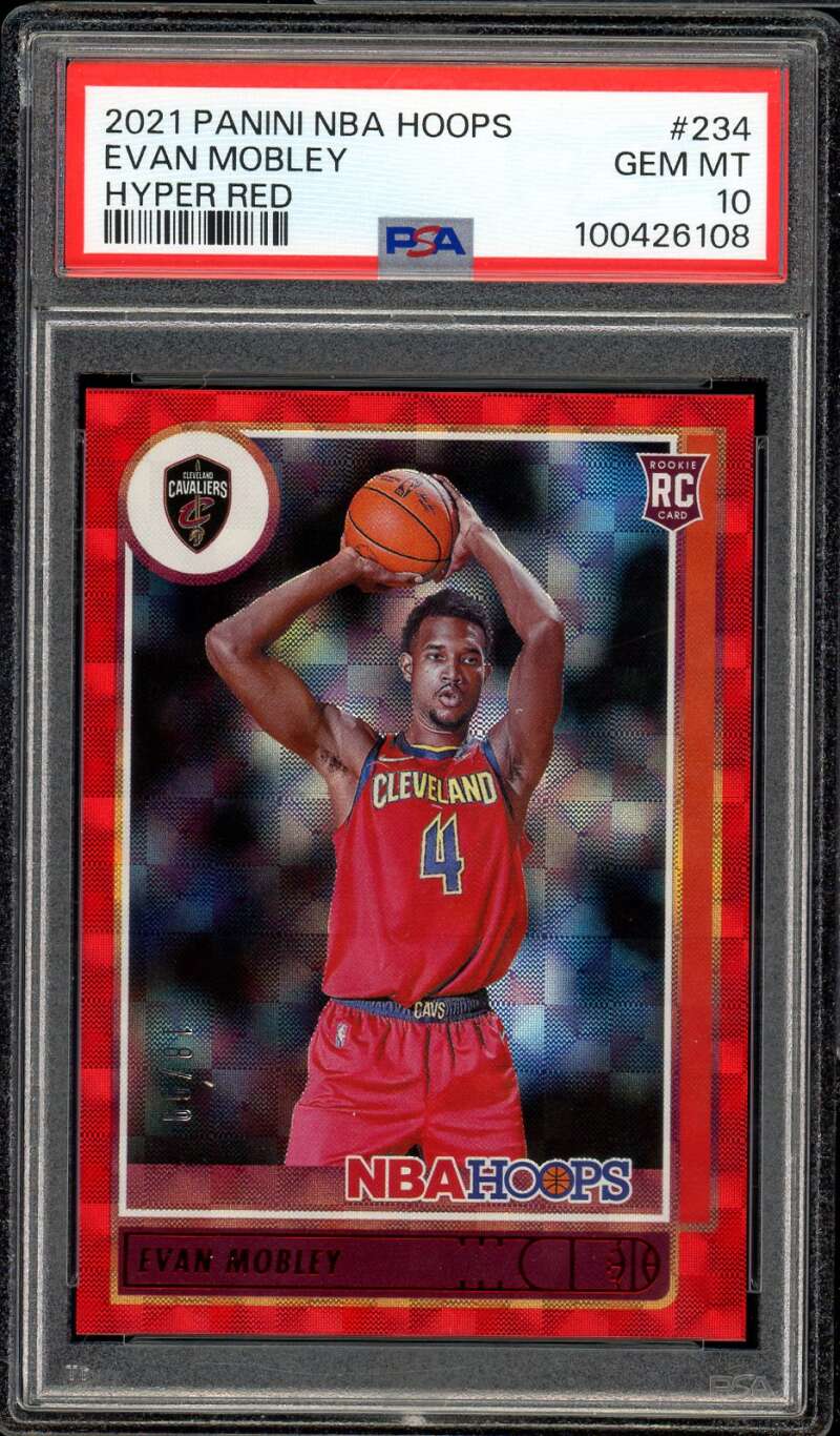 Evan Mobley Rookie Card 2021-22 Panini NBA Hoops Hyper Red (pop 7) #234 PSA 10 Image 1