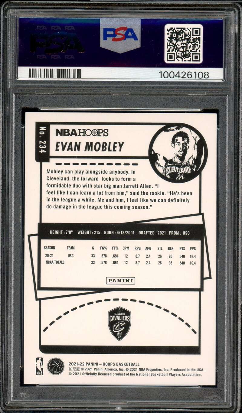Evan Mobley Rookie Card 2021-22 Panini NBA Hoops Hyper Red (pop 7) #234 PSA 10 Image 2