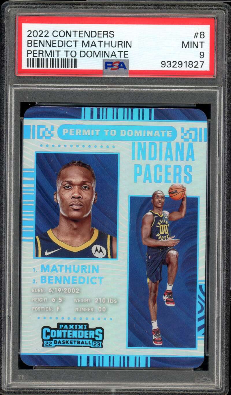 Bennedict Mathurin Card 2022-23 Contenders Permit To Dominate #8 PSA 9 Image 1