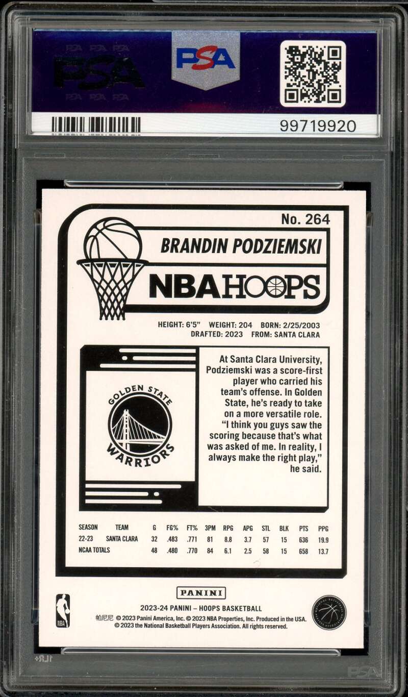 Brandin Podziemski Rookie Card 2023-24 Hoops Teal Explosion #264 PSA 10 Image 2