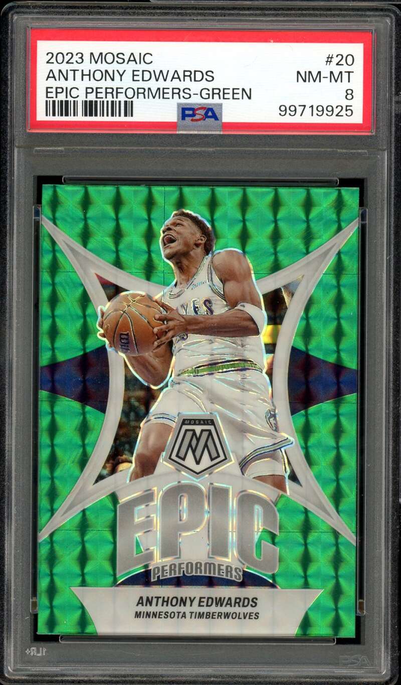 Anthony Edwards Card 2023-24 Mosaic Epic Performers Green #20 PSA 8 Image 1