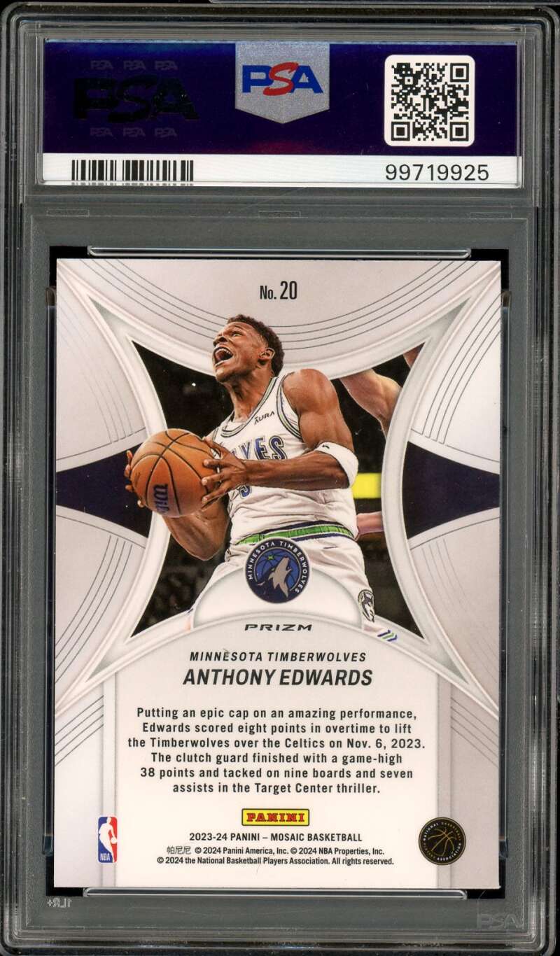 Anthony Edwards Card 2023-24 Mosaic Epic Performers Green #20 PSA 8 Image 2