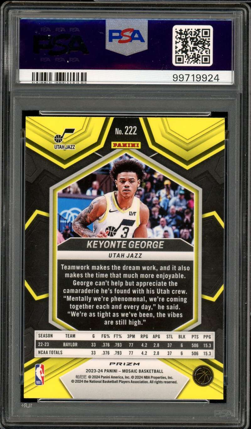 Keyonte George Rookie Card 2023-24 Mosaic Green #222 PSA 9 (MC) Image 2