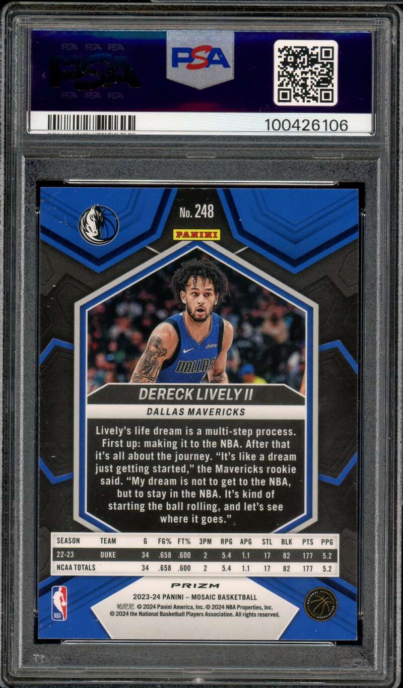 Dereck Lively II Rookie Card 2023-24 Mosaic Green (pop 10) #248 PSA 10 Image 2