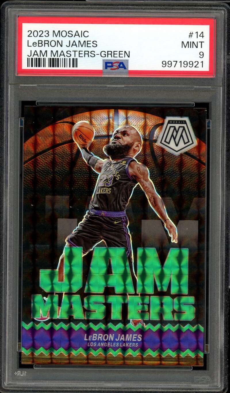 LeBron James Card 2023-24 Mosaic Jam Masters Green #14 PSA 9 Image 1