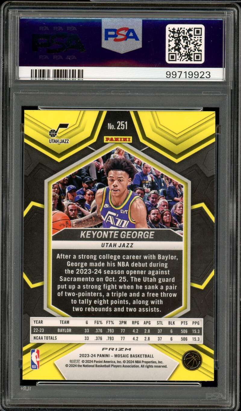 Keyonte George Rookie Card 2023-24 Mosaic Reactive Blue #251 PSA 8 Image 2