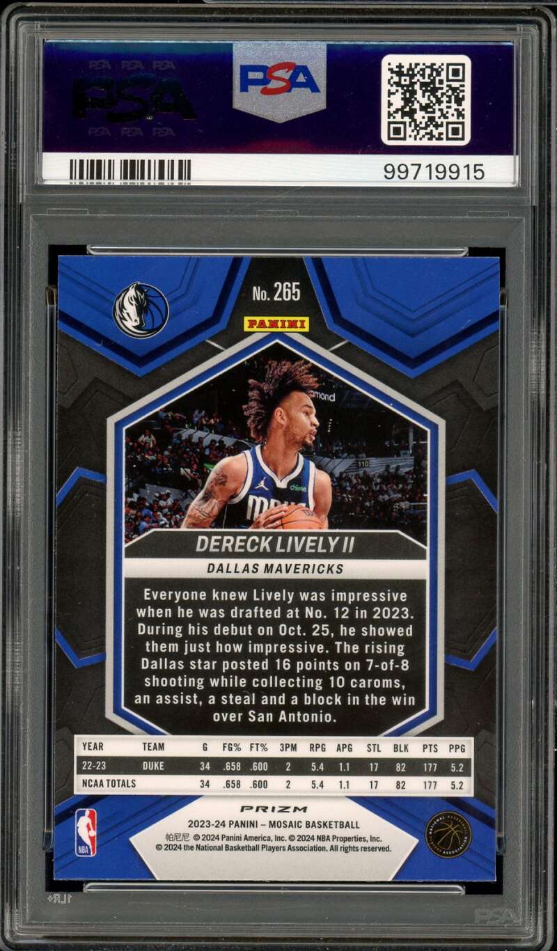 Dereck Lively II Card 2023-24 Mosaic Reactive Blue #265 PSA 9 Image 2