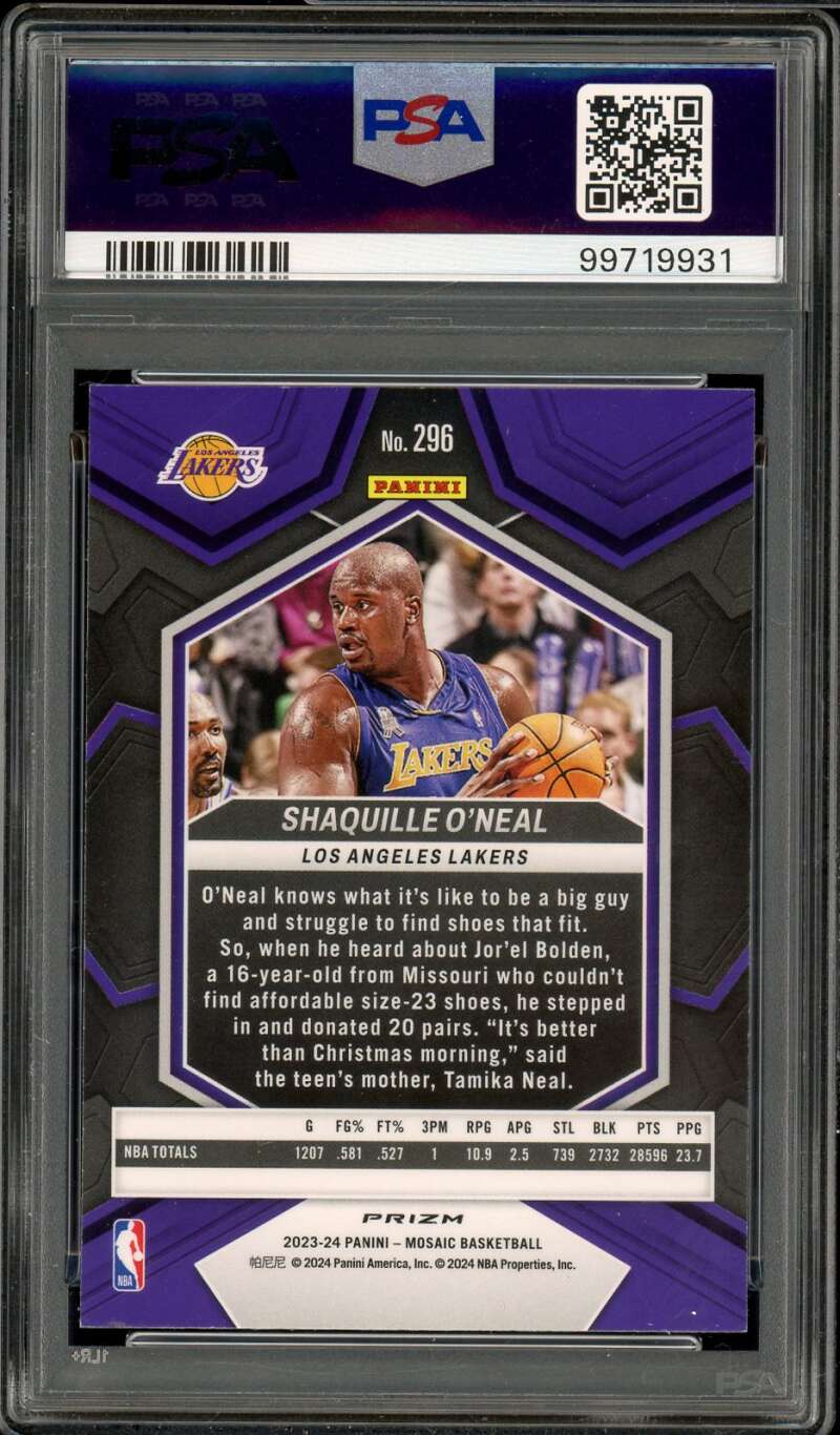 Shaquille O'Neal Card 2023-24 Mosaic Silver (pop 2) #296 PSA 9 Image 2