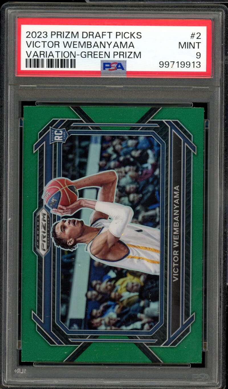 Victor Wembanyama Rookie 2023-24 Prizm Draft Picks Variation Geen Prizm #2 PSA 9 Image 1