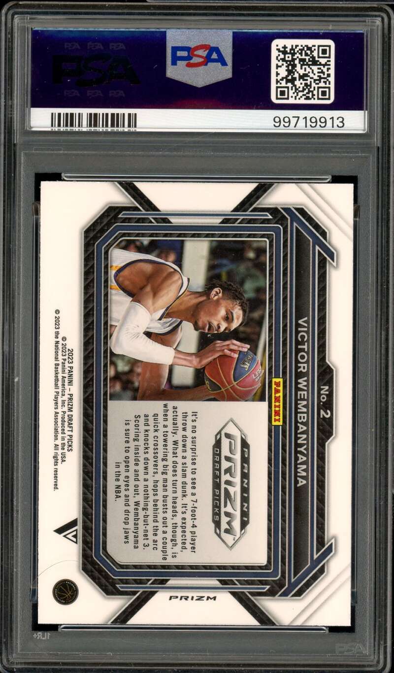 Victor Wembanyama Rookie 2023-24 Prizm Draft Picks Variation Geen Prizm #2 PSA 9 Image 2