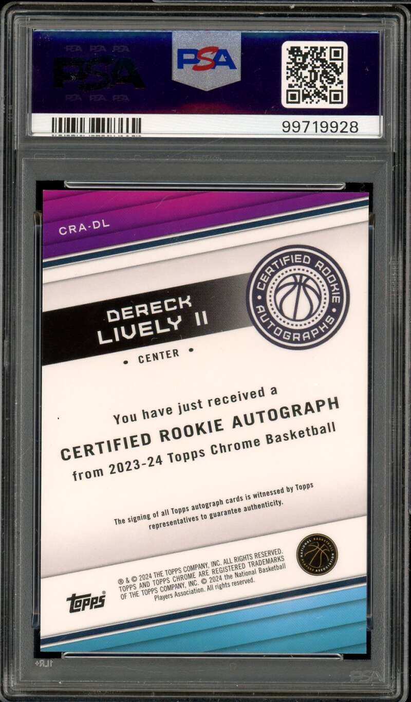 Dereck Lively II Rookie 2023-24 Topps Chrome Certified Autograph #CRADL PSA 10 Image 2