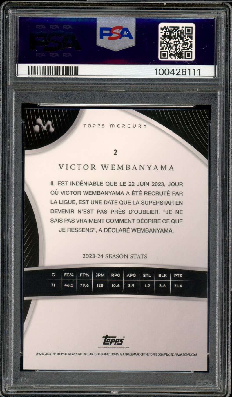 Victor Wembanyama Rookie Card 2023-24 Topps Mercury (pop 10) #2 PSA 10 Image 2