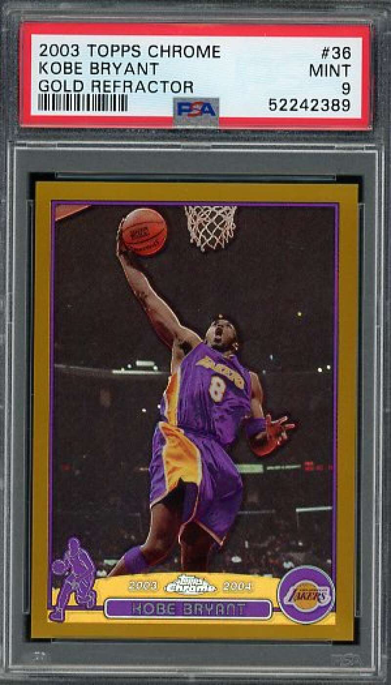 Kobe Bryant Cared 2003-04 Topps Chrome Gold Refractor (37/99) #36 PSA 9 Image 1