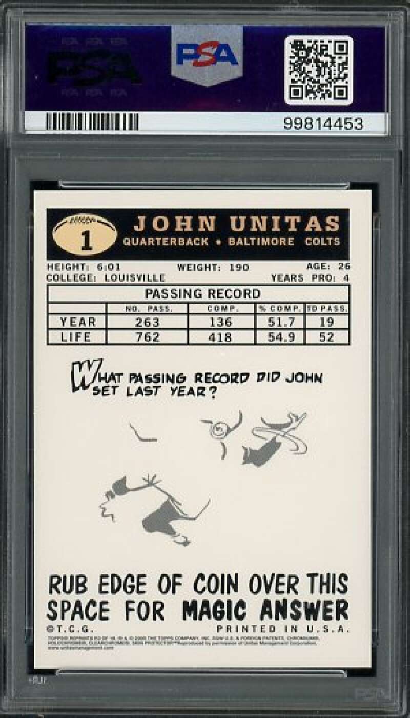Johnny Unitas Card 2000 Topps Chrome Topps Reprint #R3 PSA 9 Image 2