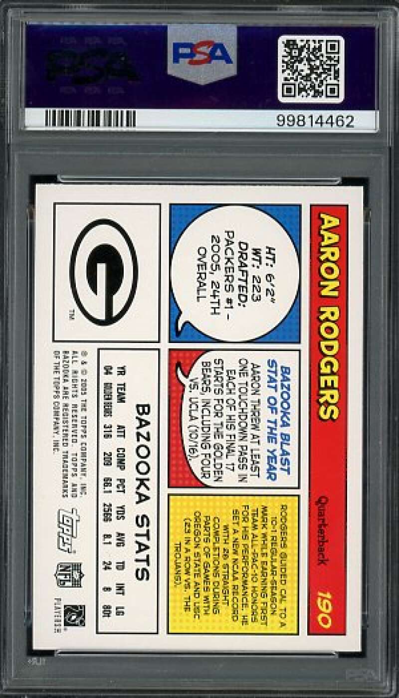 Aaron Rodgers Rookie Card 2005 Bazooka #190 PSA 10 Image 2