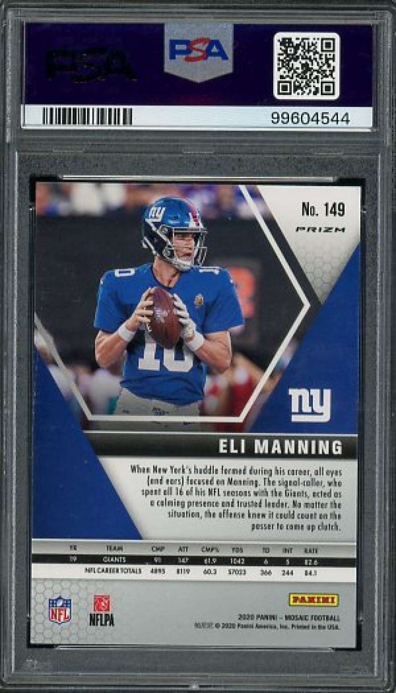 Eli Manning Card 2020 Panini Mosaic White Sparkle (pop 6) #149 PSA 10 Image 2
