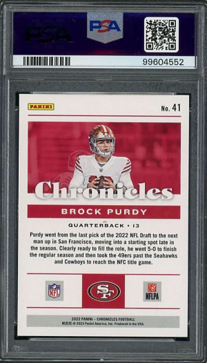 Brock Purdy Rookie Card 2022 Chronicles #41 PSA 9 Image 2