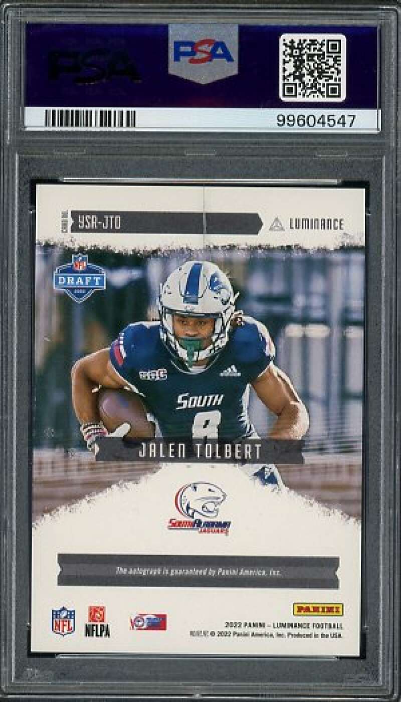 Jalen Tolbert Rookie Card 2022 Luminance Year One Signatures RPS #YSRJTO PSA 9 Image 2
