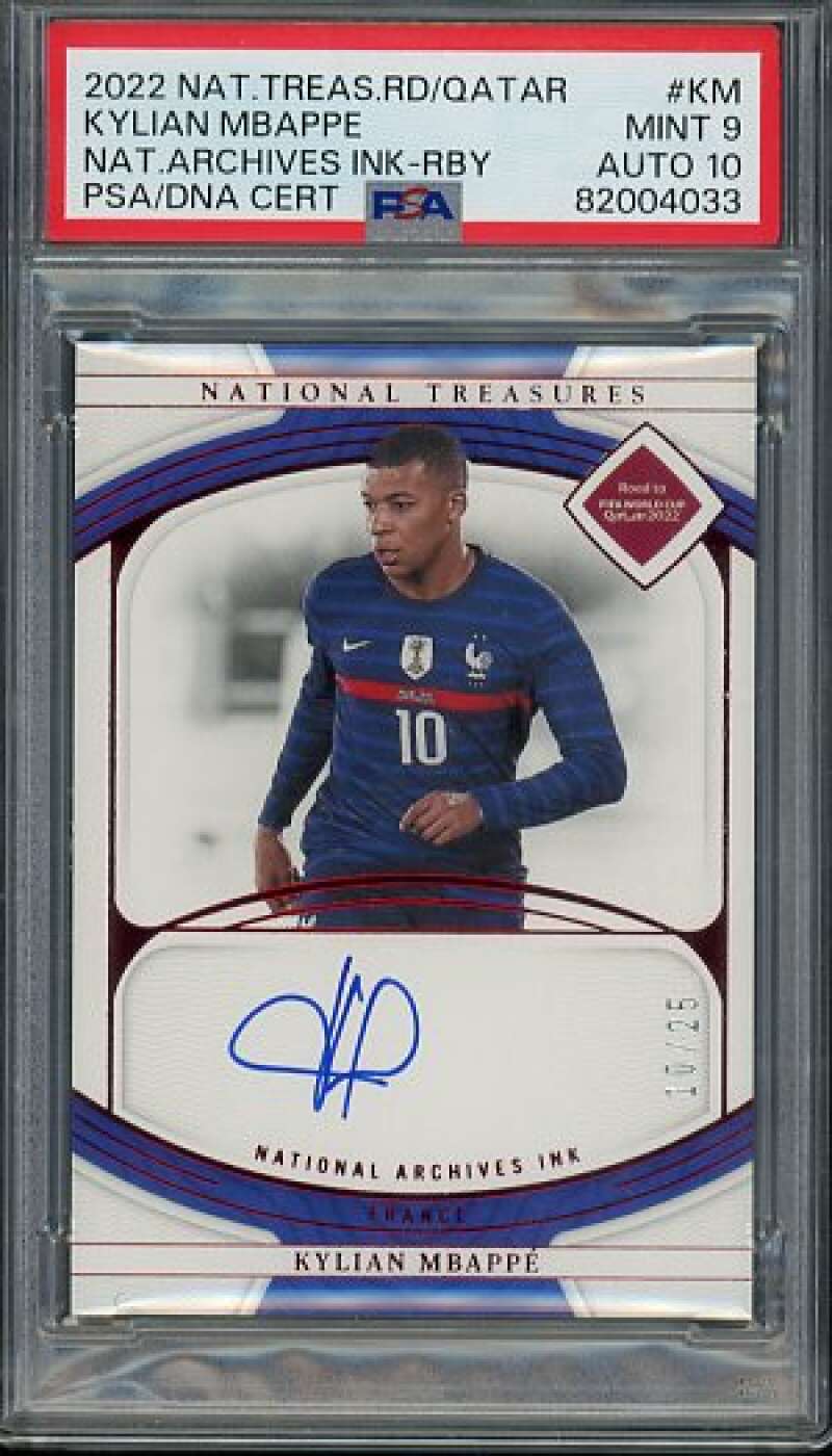 Kylian Mbappe 2022 National Treasure Qatar Nat Archives Ink (10/25) #KM PSA 9 Image 1