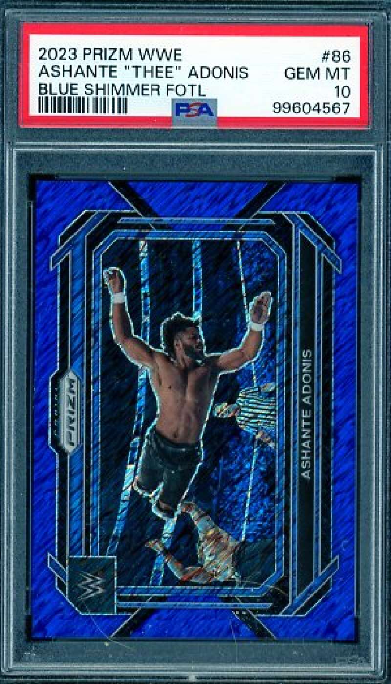 Ahsante "Thee" Adonis Card 2023 Prizm WWE Blue Shimmer Foil (5/11) #86 PSA 10 Image 1